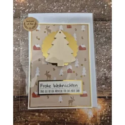 Handgefertigte Weihnachtskarte Frohe Weihnachten Tannenbaum Holz - inkl. Einlegeblatt & Umschlag