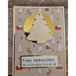 Handgefertigte Weihnachtskarte Frohe Weihnachten Tannenbaum Holz - inkl. Einlegeblatt & Umschlag