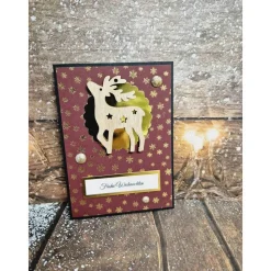 Handgefertigte Weihnachtskarte Rentier Holz - inkl. Einlegeblatt & Umschlag