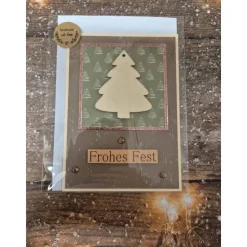 Handgefertigte Weihnachtskarte Tannenbaum Holz - inkl. Einlegeblatt & Umschlag