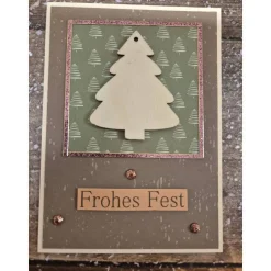 Handgefertigte Weihnachtskarte Tannenbaum Holz - inkl. Einlegeblatt & Umschlag