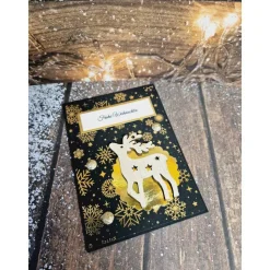 Handgefertigte Weihnachtskarte Rentier Holz - inkl. Einlegeblatt & Umschlag