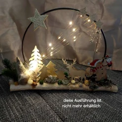 Handgefertigte Weihnachtsdekoration: Metallring auf Birkenästen mit Beleuchtung – Individuell & Einzigartig