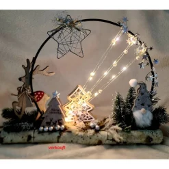 Handgefertigte Weihnachtsdekoration: Metallring auf Birkenästen mit Beleuchtung – Individuell & Einzigartig