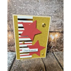Handgefertigte Weihnachtskarte Sterne rot gold - inkl. Einlegeblatt & Umschlag