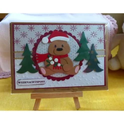 Handgefertigte Weihnachtskarte,Teddy,Tennenbäume
