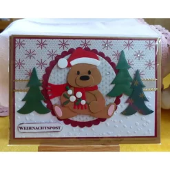 Handgefertigte Weihnachtskarte,Teddy,Tennenbäume