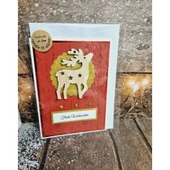 Handgefertigte Weihnachtskarte Rentier Holz - inkl. Einlegeblatt & Umschlag