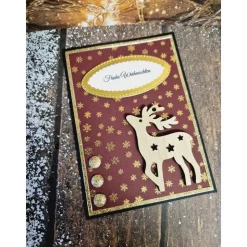 Handgefertigte Weihnachtskarte Rentier Holz - inkl. Einlegeblatt & Umschlag
