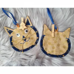 Handgefertigter Adventskalender zum befüllen Katzengesicht blau gold