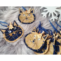 Handgefertigter Adventskalender zum befüllen Katzengesicht blau gold