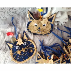 Handgefertigter Adventskalender zum befüllen Katzengesicht blau gold