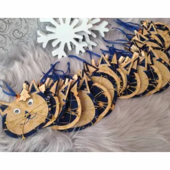 Handgefertigter Adventskalender zum befüllen Katzengesicht blau gold