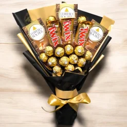 Handgefertigter Genussstrauß mit Ferrero Rocher, Ferrero Schokoladentafeln & Twix