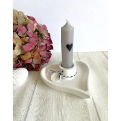 Handgefertigter Kerzenständer Herz in Weiß, kleine Aufmerksamkeit & Deko