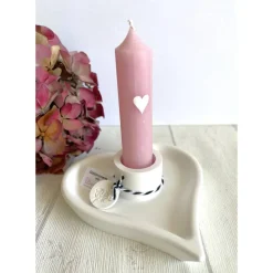 Handgefertigter Kerzenständer Herz in Weiß, kleine Aufmerksamkeit & Deko