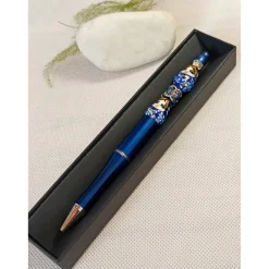 Handgefertigter Perlenkugelschreiber Matroschka mit Porzellan & 925 Silber