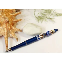 Handgefertigter Perlenkugelschreiber Matroschka mit Porzellan & 925 Silber