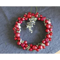 Handgefertigter Weihnachtskranz Apfel Spiegelbeere – Rot, 24cm Ø, Glas & Dekoäpfel