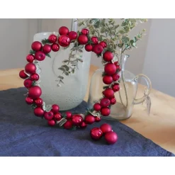 Handgefertigter Weihnachtskranz Apfel Spiegelbeere – Rot, 24cm Ø, Glas & Dekoäpfel