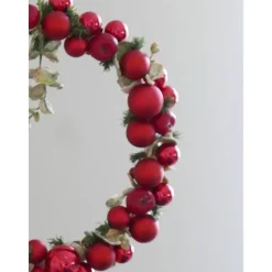 Handgefertigter Weihnachtskranz Apfel Spiegelbeere – Rot, 24cm Ø, Glas & Dekoäpfel