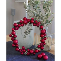 Handgefertigter Weihnachtskranz Apfel Spiegelbeere – Rot, 24cm Ø, Glas & Dekoäpfel