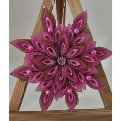 Handgefertigter Weihnachtsstern aus Organzaband in Pink, Durchmesser ca. 10-11 cm