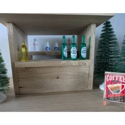 Handgefertigter Wichtelhaus Verkaufsstand aus Eichenklötzchen – Miniatur Marktstand für Weihnachten & Deko