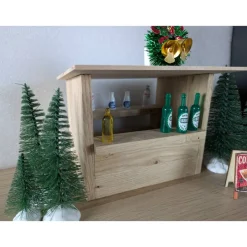 Handgefertigter Wichtelhaus Verkaufsstand aus Eichenklötzchen – Miniatur Marktstand für Weihnachten & Deko