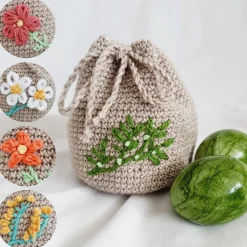 Handgehäkelter Geschenkbeutel mit individueller Stickerei - Ostern