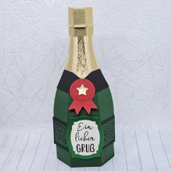 Handgemachte 3D Geschenkbox "Sektflasche" | Kreative Verpackung für Geld & Gutscheine | individualisierbar | Ca. 21cm