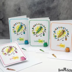 Handgemachte Einladungskarte & Glückwunschkarte zur Einschulung – Design Schultüte