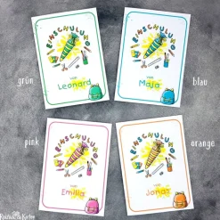 Handgemachte Einladungskarte & Glückwunschkarte zur Einschulung – Design Schultüte