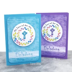 Handgemachte Einladungskarte Kommunion – Mit Jesus auf dem Weg