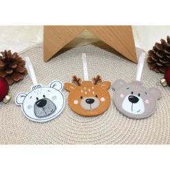 Handgemachte Filz-Christbaumanhänger - bestickt als Eisbär, Bär oder Reh in Kugelform