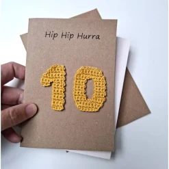 Handgemachte Geburtstagskarte mit gehäkelter Zahl – Glückwunschkarte für Kinder