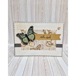 Handgemachte Geburtstagskarte Schmetterling grün – Alles Liebe, 14,8 x 10,5 cm, Umschlag & Einlegeblatt