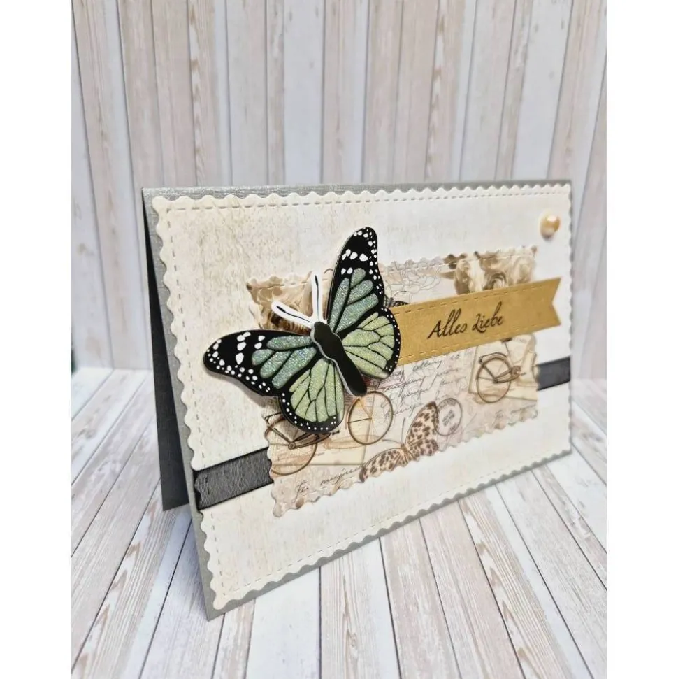 Handgemachte Geburtstagskarte Schmetterling grün – Alles Liebe, 14,8 x 10,5 cm, Umschlag & Einlegeblatt