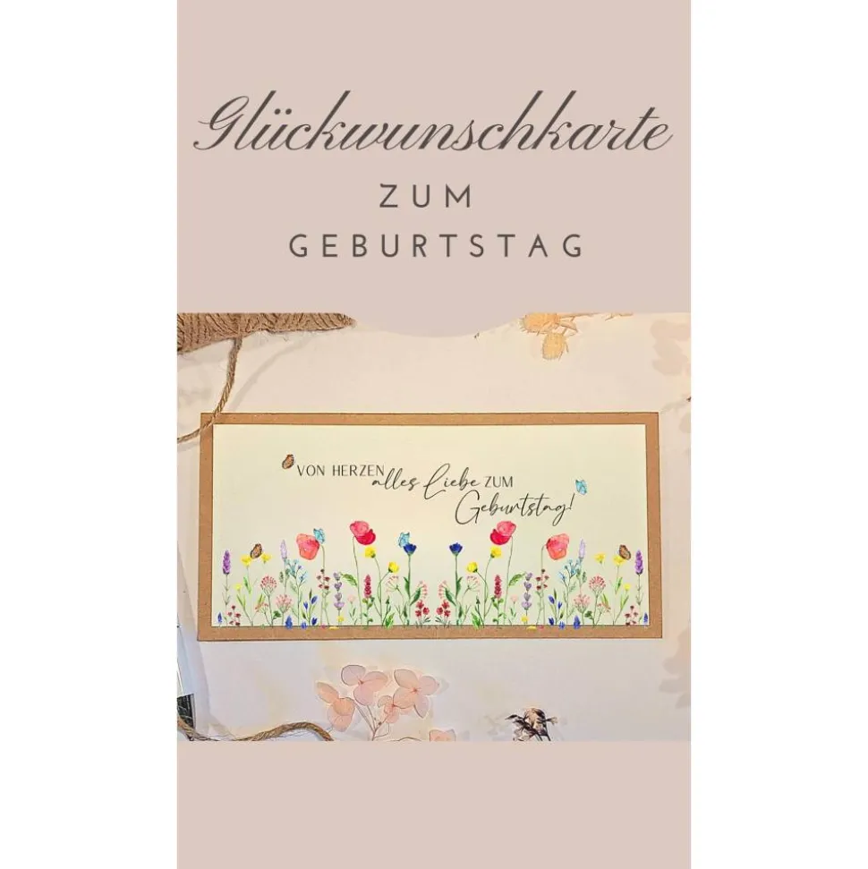 Handgemachte Geburtstagskarte mit Blumenmotiv – Geldgeschenk & Gutscheinverpackung