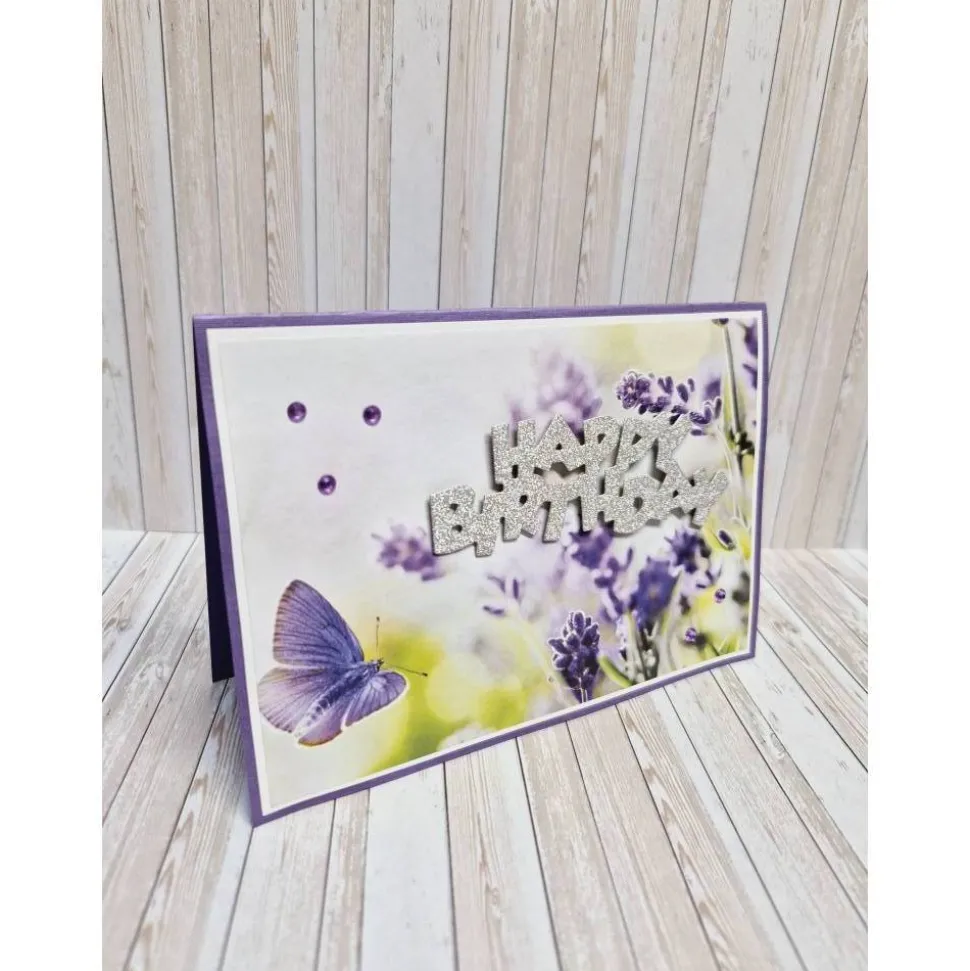 Handgemachte Geburtstagskarte Schmetterling Lavendel – Blumige Karte mit Umschlag & Einlegeblatt
