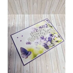 Handgemachte Geburtstagskarte Schmetterling Lavendel – Blumige Karte mit Umschlag & Einlegeblatt