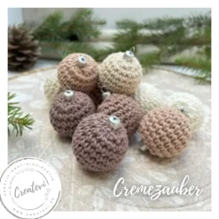 Handgemachte gehäkelte Weihnachtskugeln im Scandi Design – 10er Set „Cremezauber“ in Creme, Beige & Braun