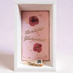 Handgemachte Geschenkbox zur Geldgeschenk-Verpackung mit Mohnblüte – Herzlichen Glückwunsch, Unikat, 20,8 x 12,5 x 5 cm