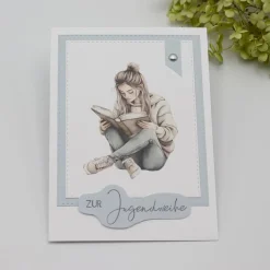Handgemachte Glückwunschkarte zur Jugendweihe - moderne Jugendweihekarte