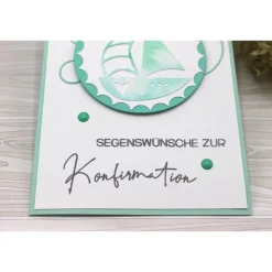 Handgemachte Glückwunschkarte zur Konfirmation in Mint & Weiß mit Boot-Motiv – Unikat für Jungen & Mädchen