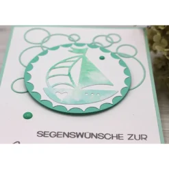 Handgemachte Glückwunschkarte zur Konfirmation in Mint & Weiß mit Boot-Motiv – Unikat für Jungen & Mädchen