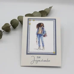 Handgemachte Glückwunschkarte zur Jugendweihe - moderne Jugendweihekarte, Geldgeschenk