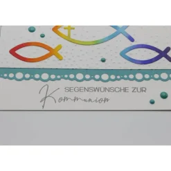 Handgemachte Kommunionkarte Fische -  regenbogenfarben – Unikat zur Erstkommunion
