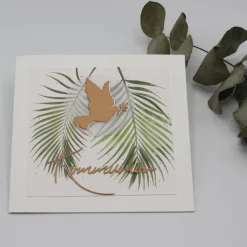 Handgemachte Kommunionskarte mit Tauben-Motiv – Geldgeschenkverpackung grün-weiß