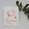 Handgemachte Kommunionskarte Mädchen – Kreuz im Kreis, rosa-pink, Aquarell, Unikat